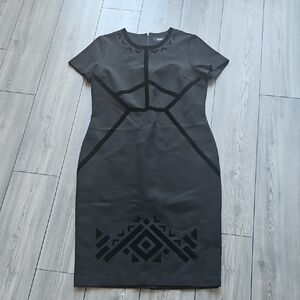 ICONE by Simons Elegant Black Geometric Dress